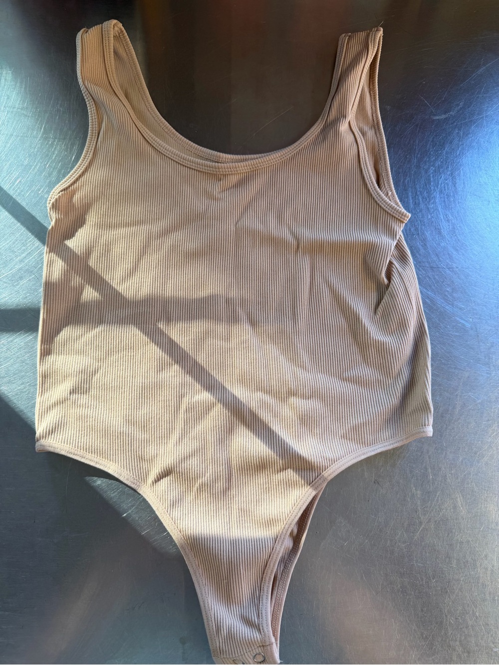Ribbed Tank Bodysuit in Taupe